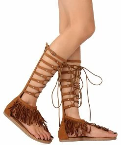Nature Breeze Foxy 02 Womens Lace Up Fringe High Gladiator Sandals LIQUIDATIONS!