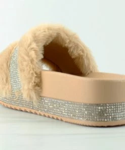 Lucita Women's Furry 501W Womens Platform Rhinestone Faux Fur Slides