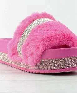 Lucita Women's Furry 501W Womens Platform Rhinestone Faux Fur Slides