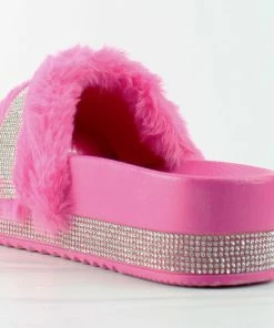Lucita Women's Furry 501W Womens Platform Rhinestone Faux Fur Slides