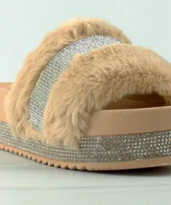 Lucita Women's Furry 501W Womens Platform Rhinestone Faux Fur Slides