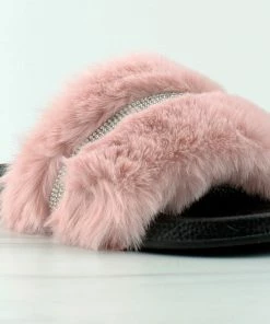 Lucita Furry-601 Womens Faux Fur Rhinestone Slides