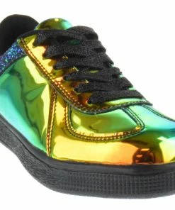 Forever Women's Glitter 2 Womens Sequin Embellished Metallic Lace Up Sneakers