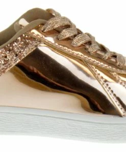 Forever Women's Glitter 2 Womens Sequin Embellished Metallic Lace Up Sneakers