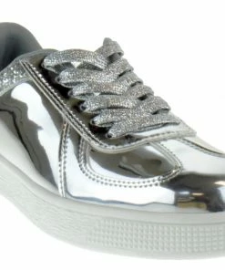 Forever Women's Glitter 2 Womens Sequin Embellished Metallic Lace Up Sneakers