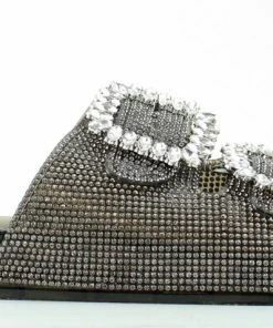 Forever Glitz 80 Womens Gem Embellished Double Buckle Slides Women's