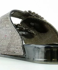 Forever Glitz 80 Womens Gem Embellished Double Buckle Slides Women's