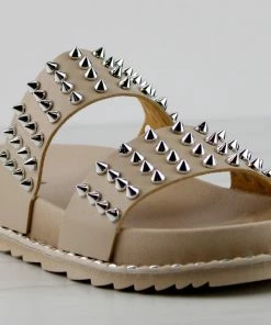 Forever Goth 33 Womens Double Band Spike Embellished Slip On Sandals