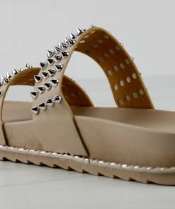 Forever Goth 33 Womens Double Band Spike Embellished Slip On Sandals