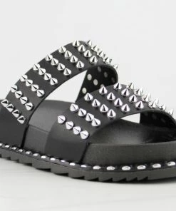 Forever Goth 33 Womens Double Band Spike Embellished Slip On Sandals