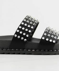 Forever Goth 33 Womens Double Band Spike Embellished Slip On Sandals