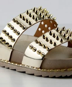 Forever Goth 33 Womens Double Band Spike Embellished Slip On Sandals