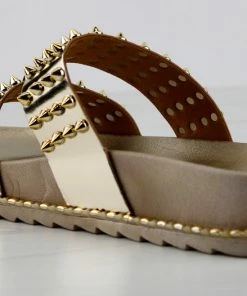 Forever Goth 33 Womens Double Band Spike Embellished Slip On Sandals