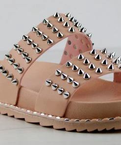 Forever Goth 33 Womens Double Band Spike Embellished Slip On Sandals