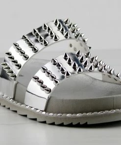 Forever Goth 33 Womens Double Band Spike Embellished Slip On Sandals