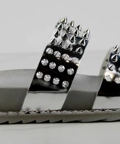 Forever Goth 33 Womens Double Band Spike Embellished Slip On Sandals