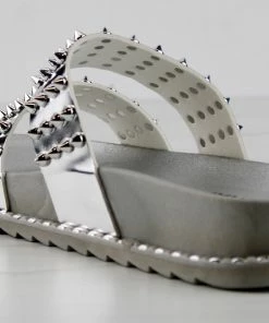 Forever Goth 33 Womens Double Band Spike Embellished Slip On Sandals