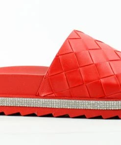 Forever Women's Great 12 Womens Platform Rhinestone Accent Slip On Sandals