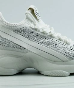 Forever Women's Sneakers Hana-49 Womens Rhinestone Lace Up Fashion Sneakers