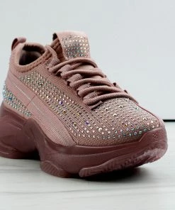 Link Hana-49k Little Girls Rhinestone Lace Up Fashion Sneakers