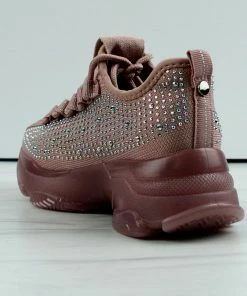 Link Hana-49k Little Girls Rhinestone Lace Up Fashion Sneakers