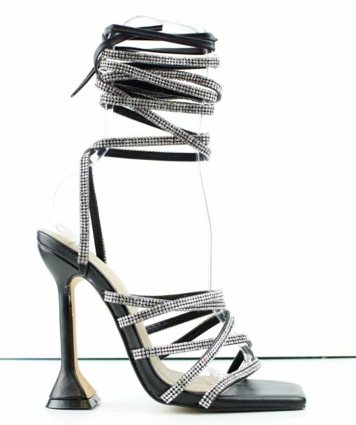 Lemonade Hasta Womens Rhinestone Wrap Up Stiletto Cone Sandals