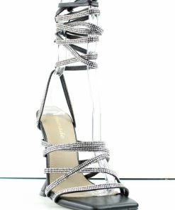 Lemonade Hasta Womens Rhinestone Wrap Up Stiletto Cone Sandals