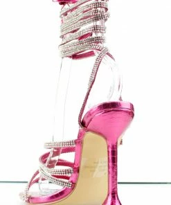 Lemonade Hasta Womens Rhinestone Wrap Up Stiletto Cone Sandals