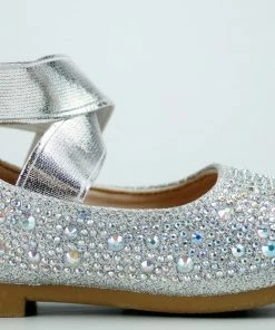 Lucky Top Rhinestone Flats Hilton 99A Baby Girl's Criss Cross Elastic Strap Rhinestone Dress Flats