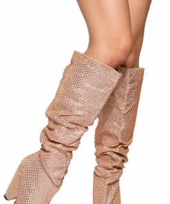 Bamboo Immerse 01 Women's Rhinestone Pointed Toe Slouched Boot