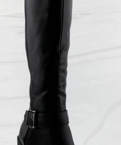 Top Moda Jenn 1 Womens Double Buckle Accent Platform Chunky Heel Knee High Boots