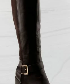 Top Moda Jenn 1 Womens Double Buckle Accent Platform Chunky Heel Knee High Boots