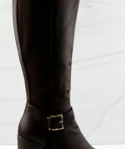 Top Moda Jenn 1 Womens Double Buckle Accent Platform Chunky Heel Knee High Boots