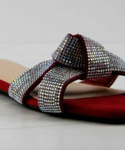 Bamboo Kick 38 Womens Criss Cross Strap Rhinestone Embellished Knot Flat Slip On Sandals Women's