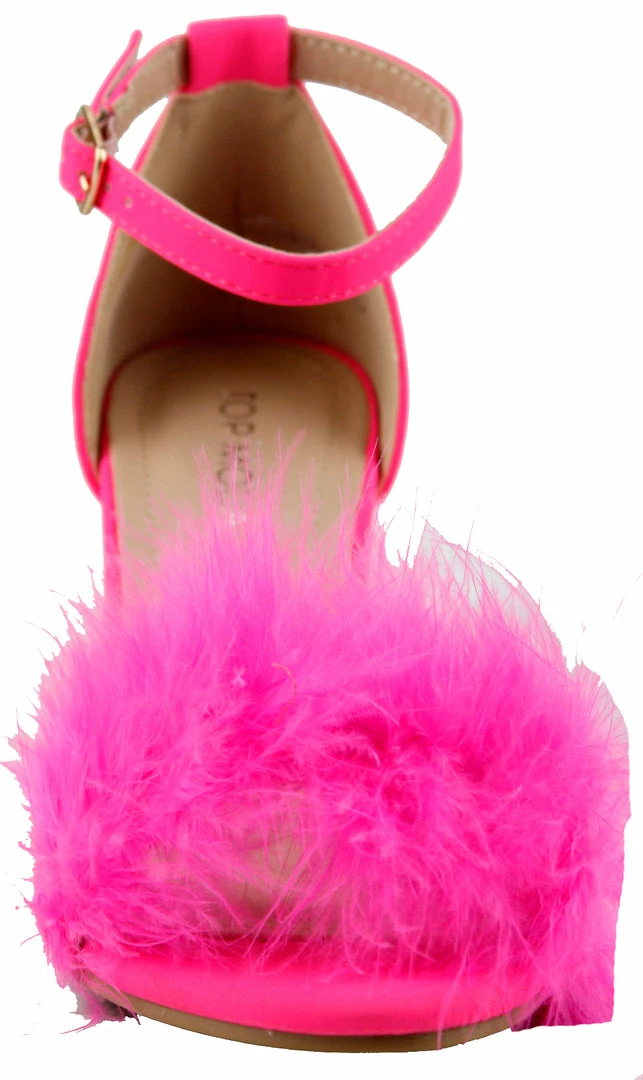 Top Guy Konner 30 Women's Fur Chunky High Heel Strappy Sandals 2 Top Guy Konner 30 Women's Fur Chunky High Heel Strappy Sandals