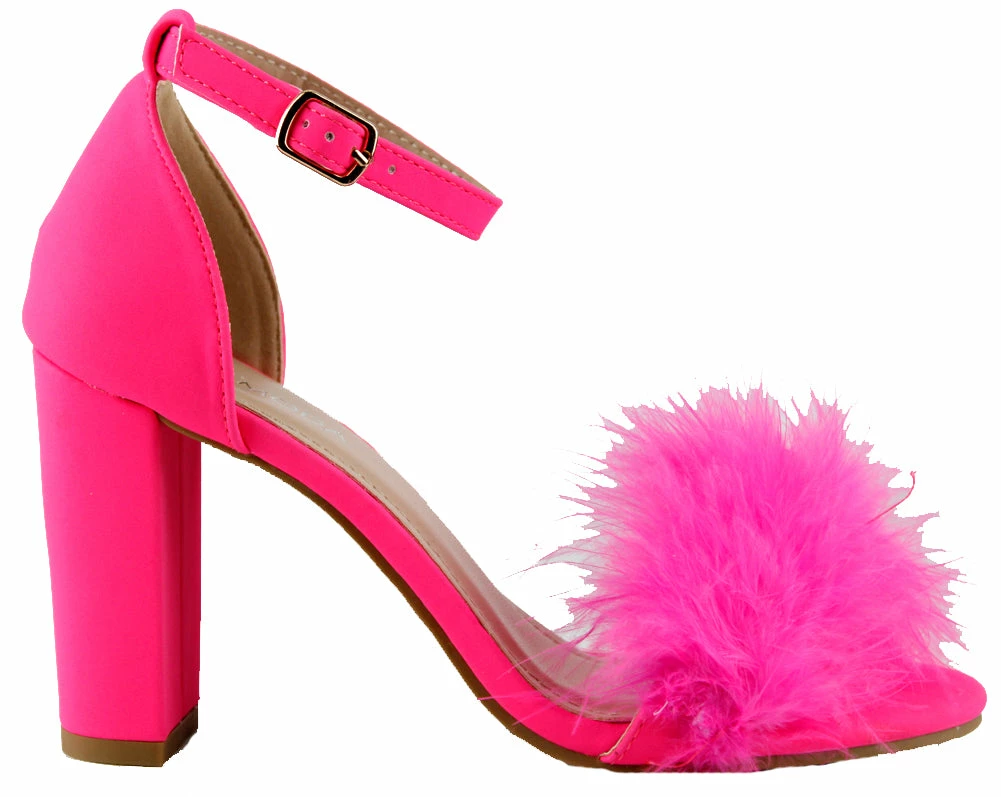 Top Guy Konner 30 Women's Fur Chunky High Heel Strappy Sandals 3 Top Guy Konner 30 Women's Fur Chunky High Heel Strappy Sandals