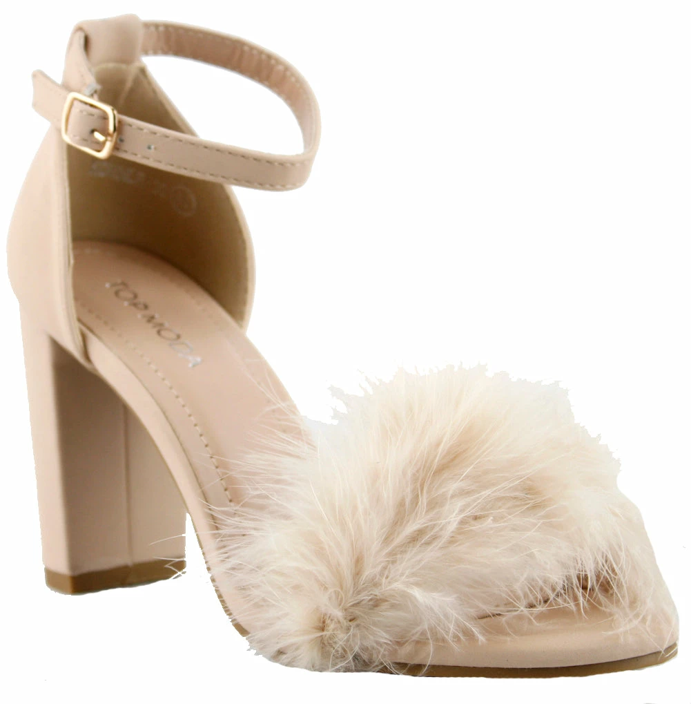 Top Guy Konner 30 Women's Fur Chunky High Heel Strappy Sandals 11 Top Guy Konner 30 Women's Fur Chunky High Heel Strappy Sandals