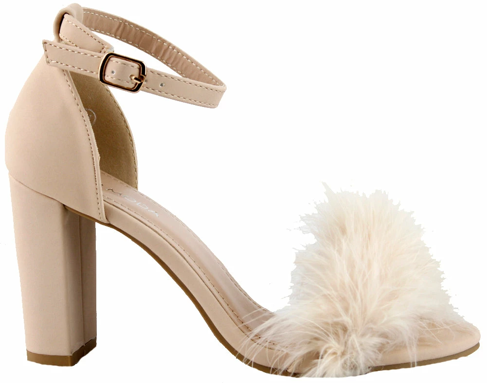 Top Guy Konner 30 Women's Fur Chunky High Heel Strappy Sandals 13 Top Guy Konner 30 Women's Fur Chunky High Heel Strappy Sandals