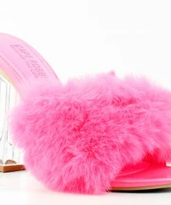 Cape Robin Kurberry Womens Translucent Block Heel Faux Fur Sandal