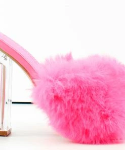 Cape Robin Kurberry Womens Translucent Block Heel Faux Fur Sandal