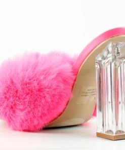 Cape Robin Kurberry Womens Translucent Block Heel Faux Fur Sandal