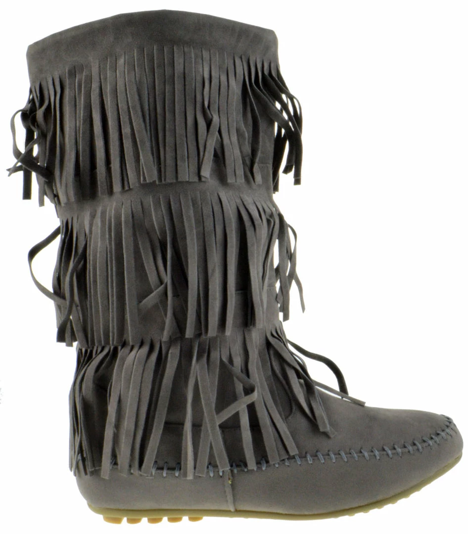 Shoes Of Soul L 3228-1 Women's Layered Fringe Moccasin Boots 7 Shoes Of Soul L 3228-1 Women's Layered Fringe Moccasin Boots