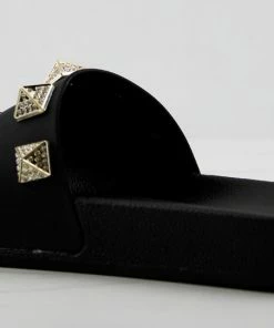 Lemonade Living Womens Rhinestone Stud Embellished Slides