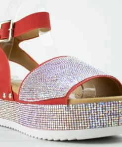 Forever Luxury 96 Women's Rhinestone Wide Band Buckled Platform Sandals