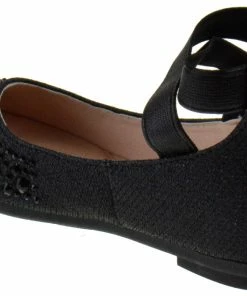 Link Girl's Larissa 83K Little Girls Rhinestone Elastic Strap Ballet Flats