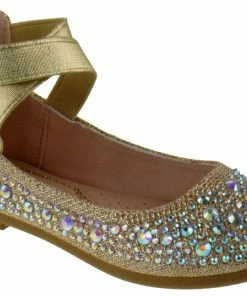 Link Girl's Larissa 83K Little Girls Rhinestone Elastic Strap Ballet Flats