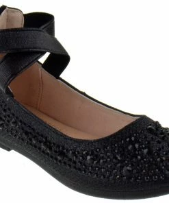Link Girl's Larissa 83K Little Girls Rhinestone Elastic Strap Ballet Flats