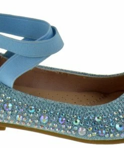 Link Girl's Larissa 83K Little Girls Rhinestone Elastic Strap Ballet Flats