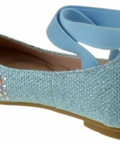 Link Girl's Larissa 83K Little Girls Rhinestone Elastic Strap Ballet Flats