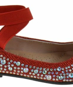Link Girl's Larissa 83K Little Girls Rhinestone Elastic Strap Ballet Flats